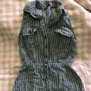 Demin-like Collared Tank Shirt Dress - Button Up & Tie Dress